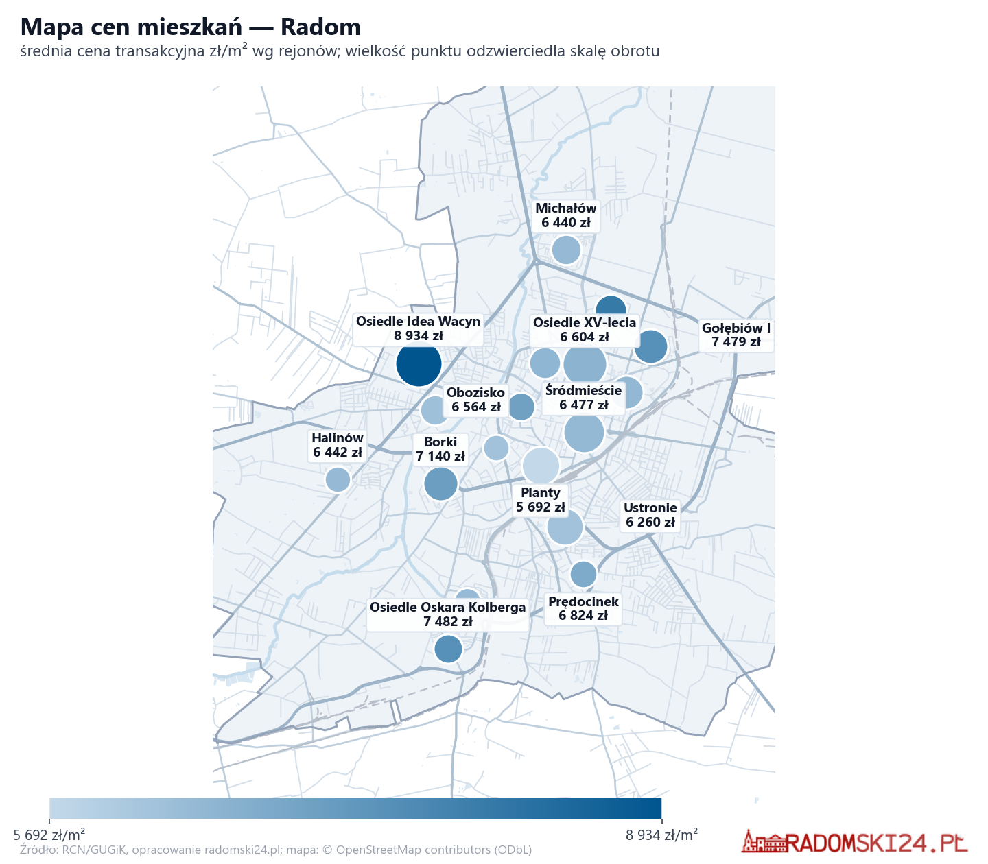 Mapa cen mieszkań - Radom