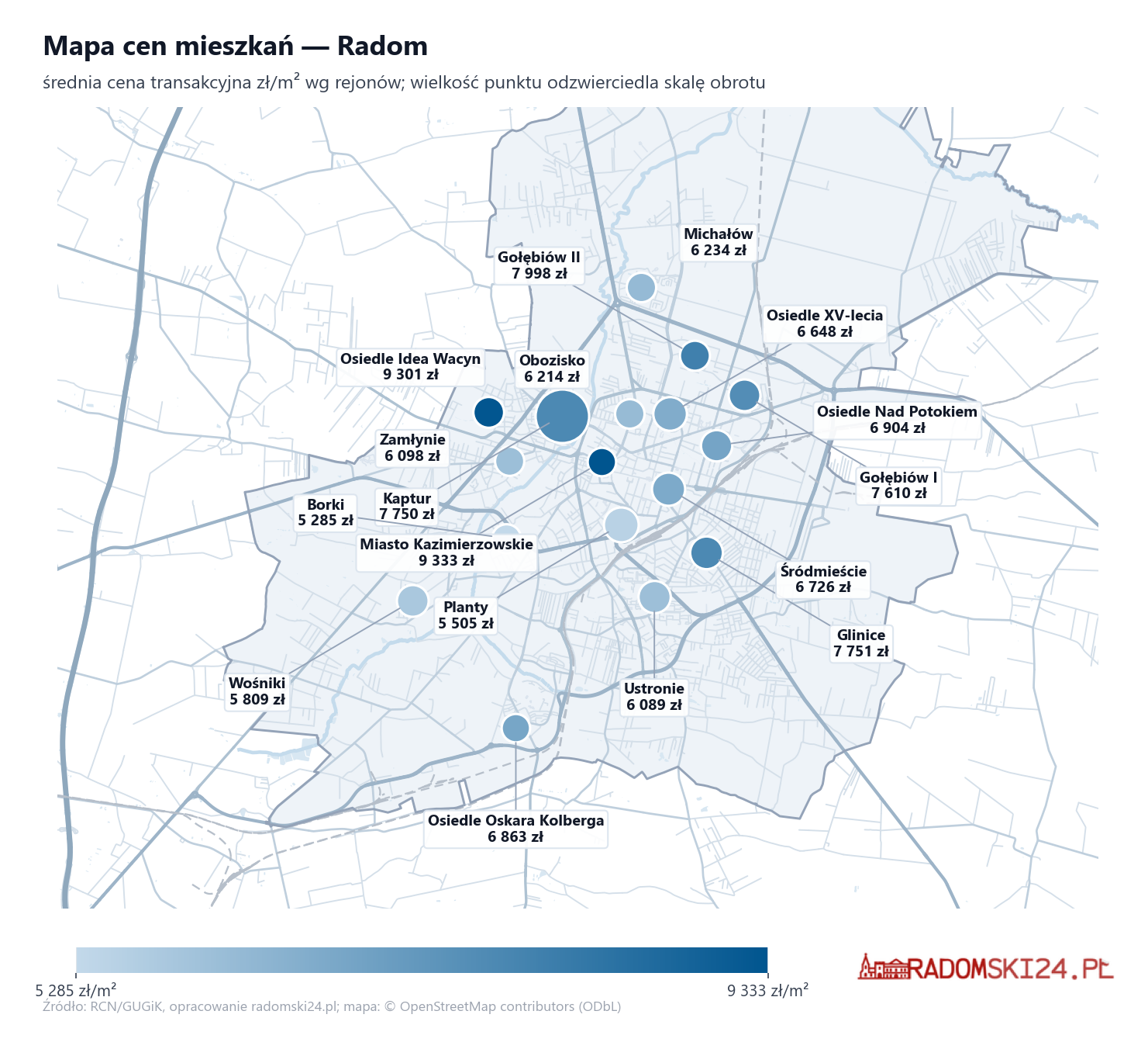 Mapa cen mieszkań - Radom