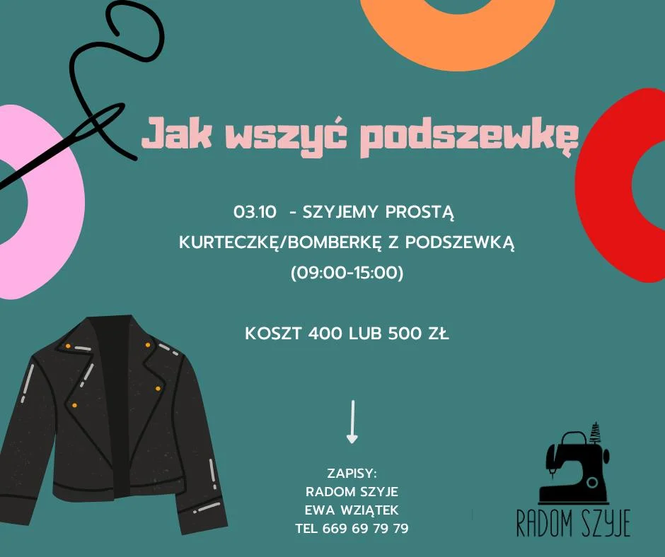 Grafika promocyjna wydarzenia Prosta kurteczka/bomberka z podszewką – warsztaty szycia
