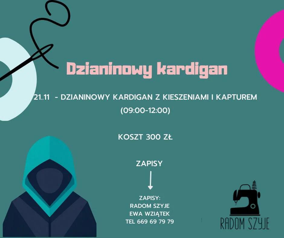 Grafika promocyjna wydarzenia Dzianinowy kardigan – warsztaty szycia