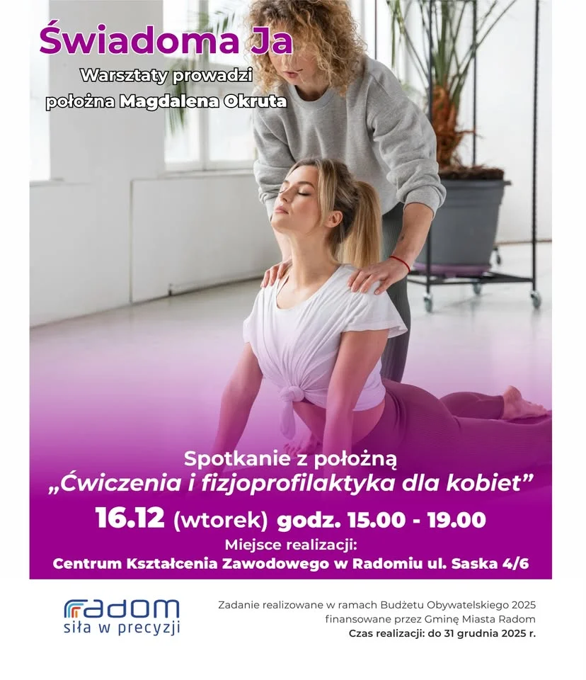 Grafika promocyjna wydarzenia Bezpłatne warsztaty dla kobiet w Radomiu