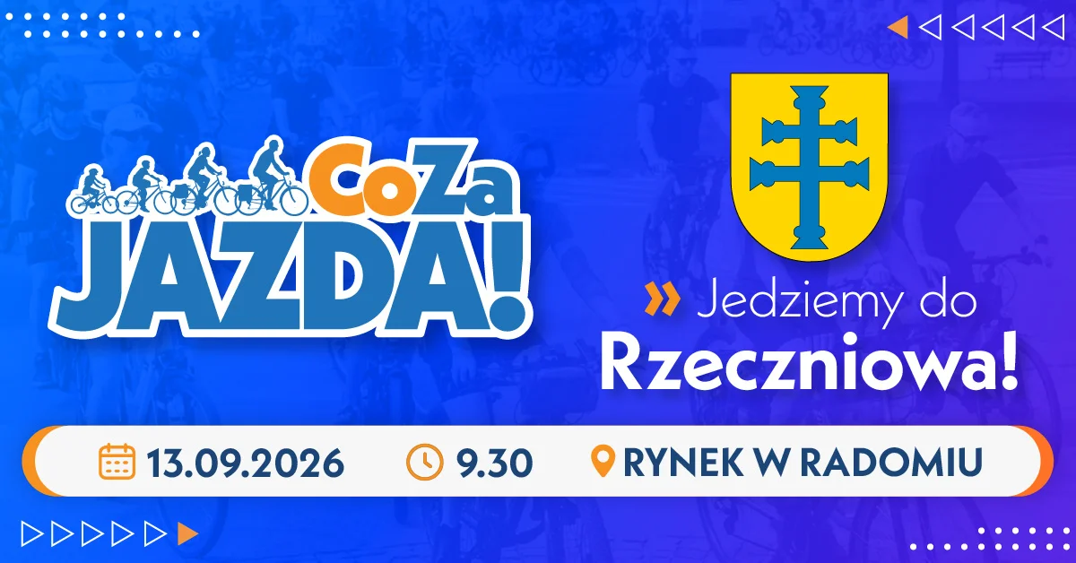 Grafika promocyjna wydarzenia Co Za Jazda! 2026 Rzeczniów – rajd rowerowy