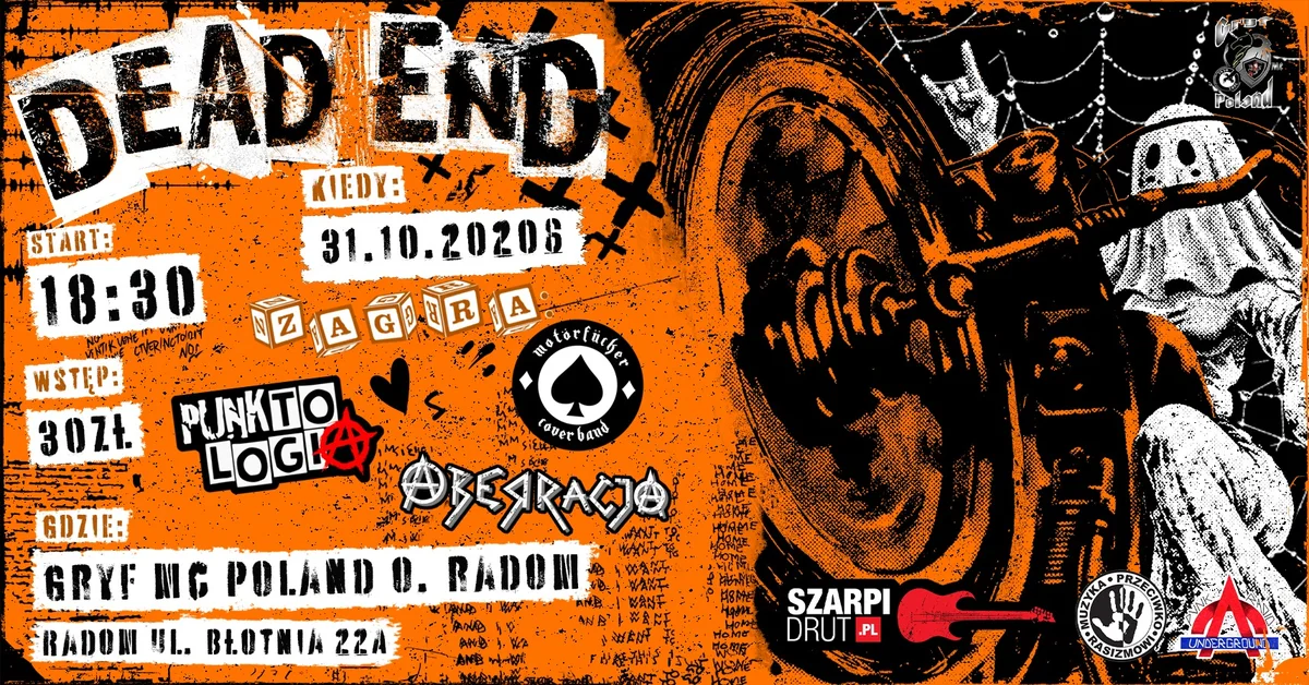 Grafika promocyjna wydarzenia DEAD END - Punktologia | Motörfücker | Aberracja w Radomiu