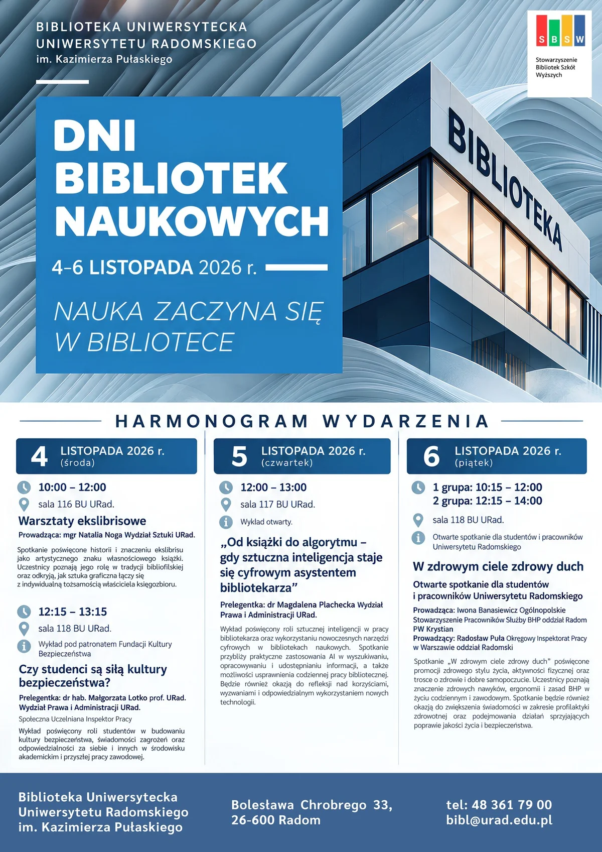 Grafika promocyjna wydarzenia Dni Bibliotek Naukowych 2026 w Radomiu