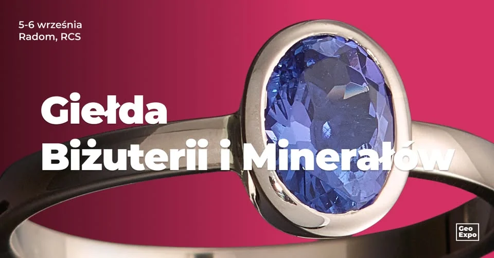 Grafika promocyjna wydarzenia Giełda Biżuterii, Minerałów i Skamieniałości w Radomiu