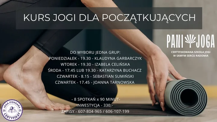 Obrazek przedstawia grafikę promocyjną wydarzenia Jesienny kurs jogi dla początkujących w Radomiu