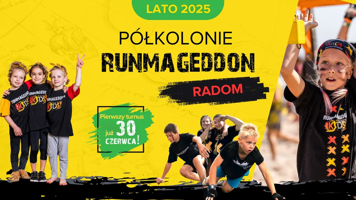 Grafika promocyjna wydarzenia Letnie półkolonie sportowo-przygodowe dla dzieci w Radomiu