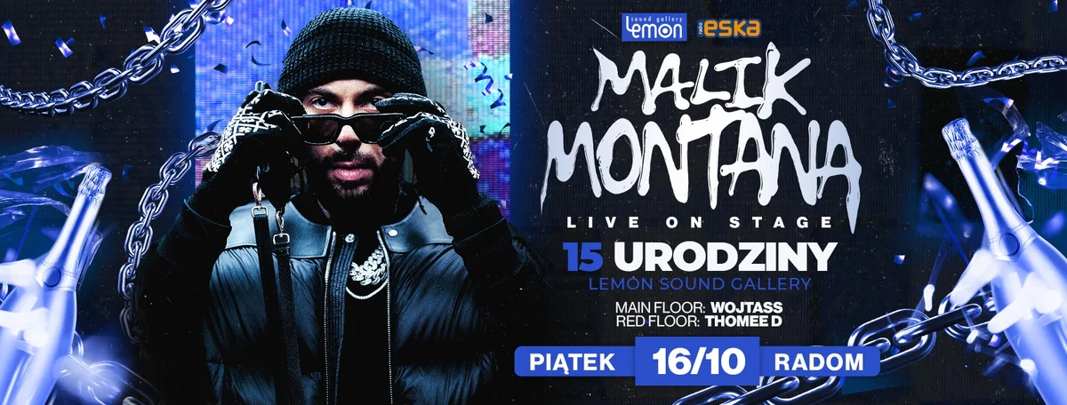 Grafika promocyjna wydarzenia Malik Montana w klubie Lemon – koncert w Radomiu