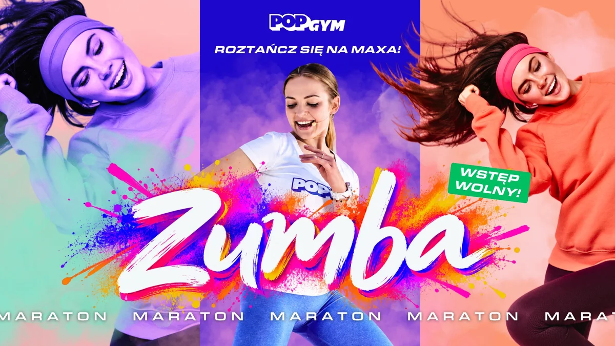Grafika promocyjna wydarzenia Maraton zumby POP GYM w Radomiu