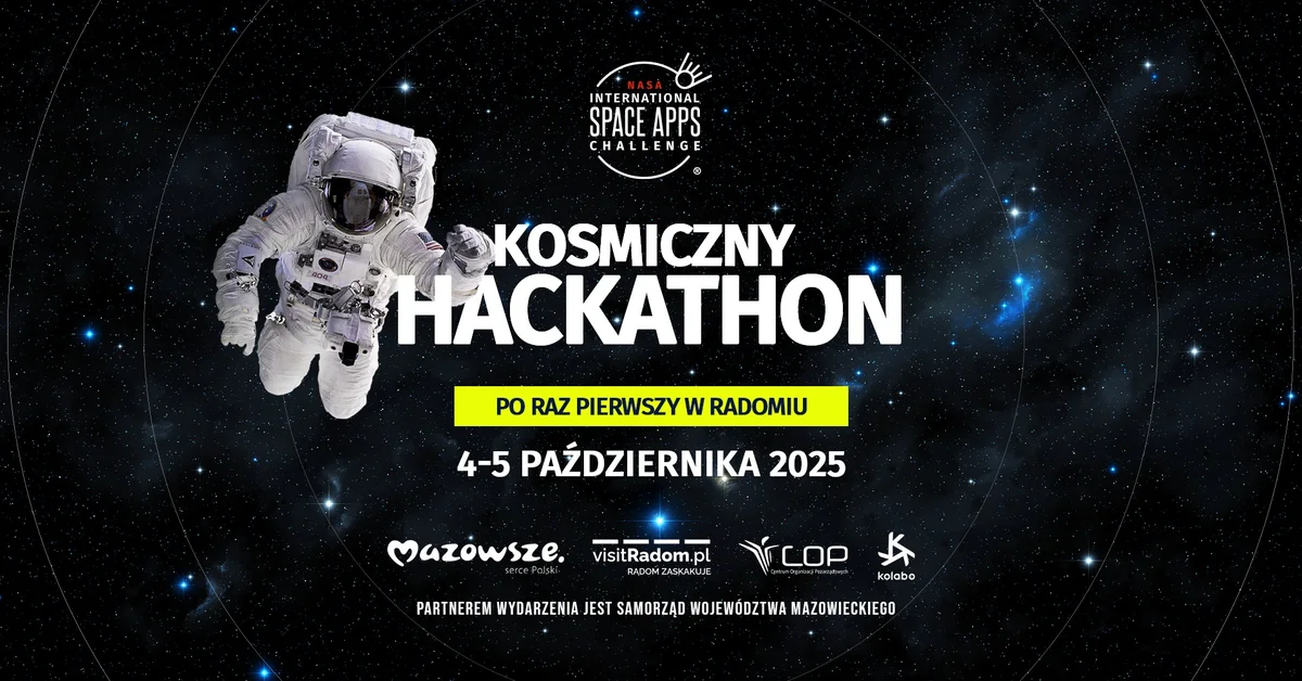 Grafika promocyjna wydarzenia Międzynarodowy hackathon technologiczny w Radomiu – Space Apps Challenge 2025
