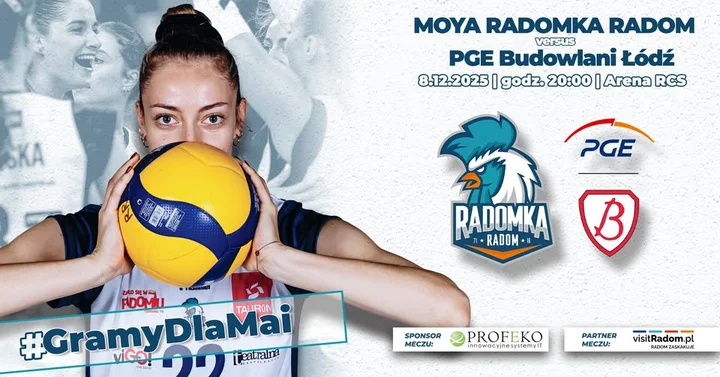 Grafika promocyjna wydarzenia MOYA Radomka Radom vs PGE Budowlani Łódź — 8 grudnia w Radomskim Centrum Sportu