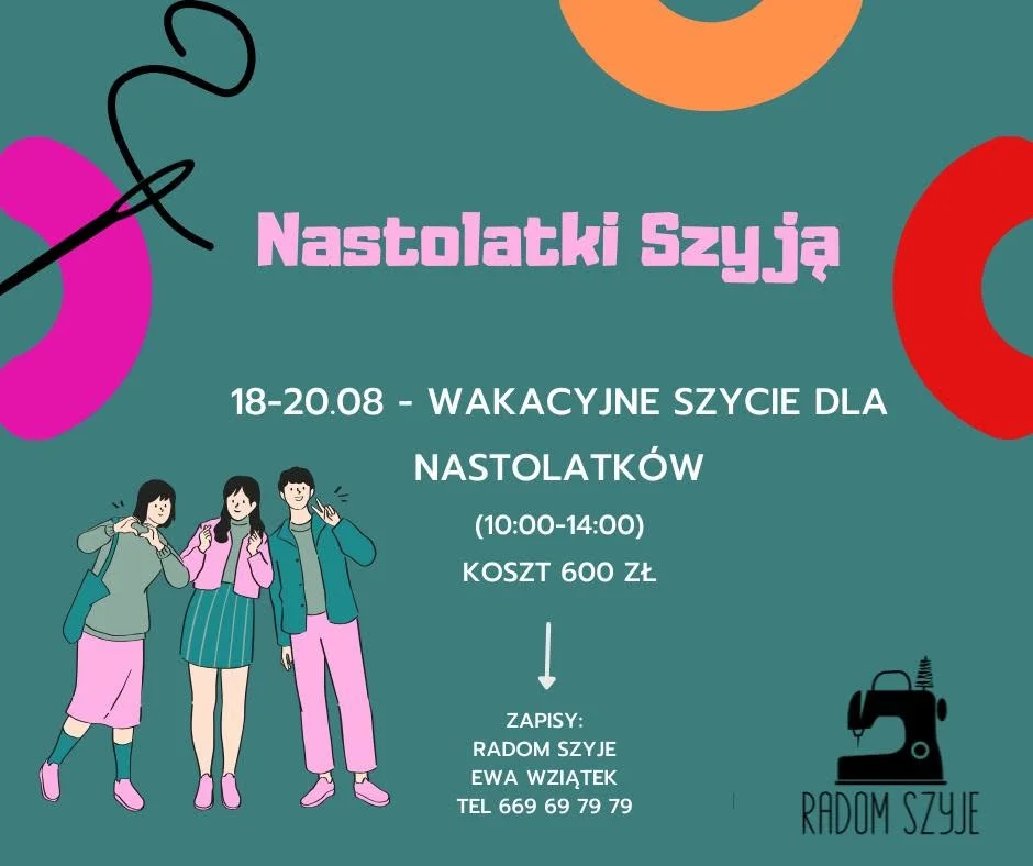 Grafika promocyjna wydarzenia Nastolatki szyją – wakacyjne warsztaty krawieckie