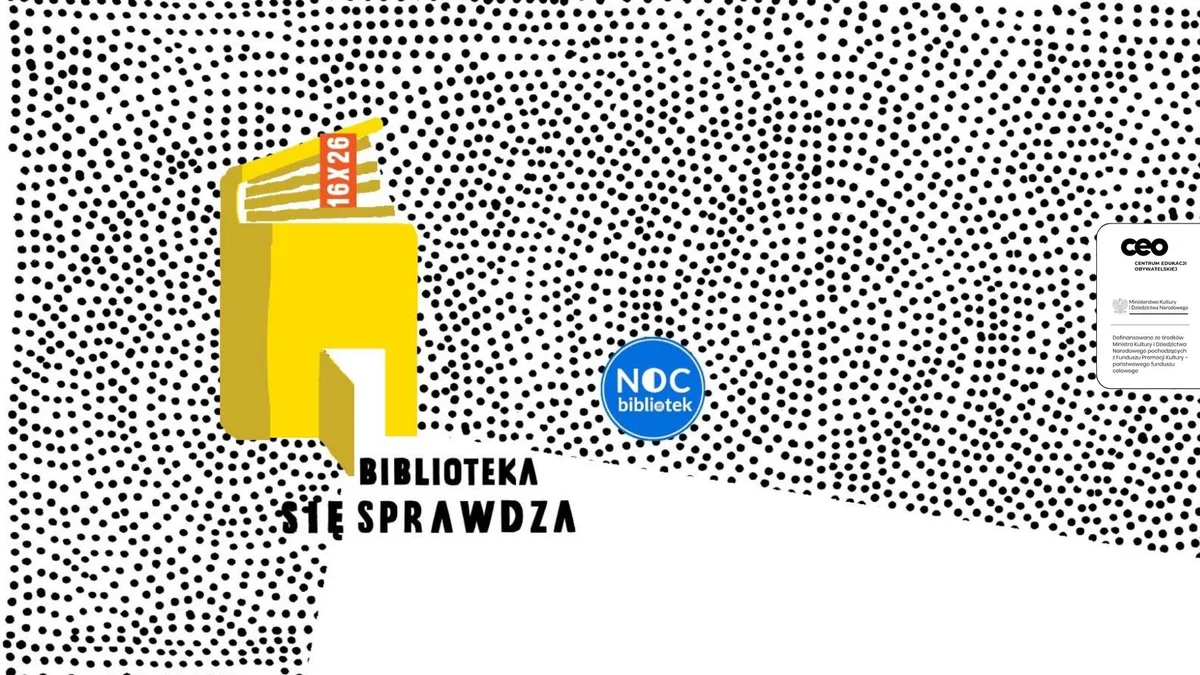 Grafika promocyjna wydarzenia NOC BIBLIOTEK 2026: nocne zagadki