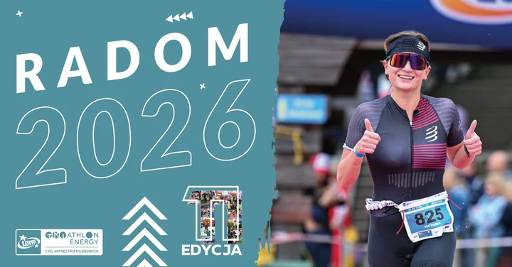 Grafika promocyjna wydarzenia Radom LOTTO Triathlon Energy 2026 — debiut nad zalewem Borki