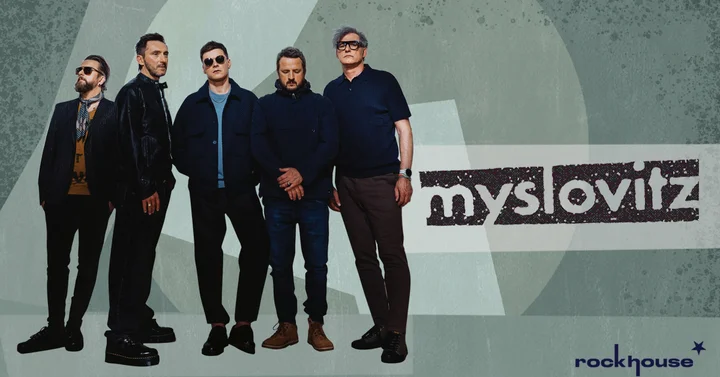 Obrazek przedstawia grafikę promocyjną wydarzenia Myslovitz w Radomiu — koncert legendy polskiej sceny