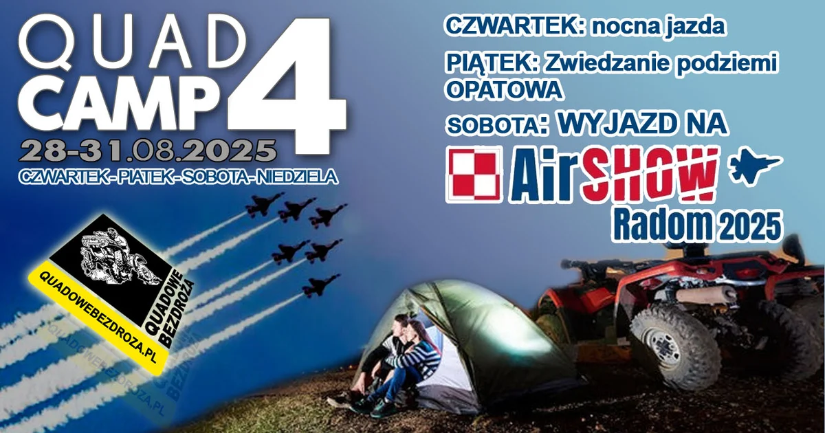 Grafika promocyjna wydarzenia Rajd QuadCamp z wizytą na Air Show Radom 2025