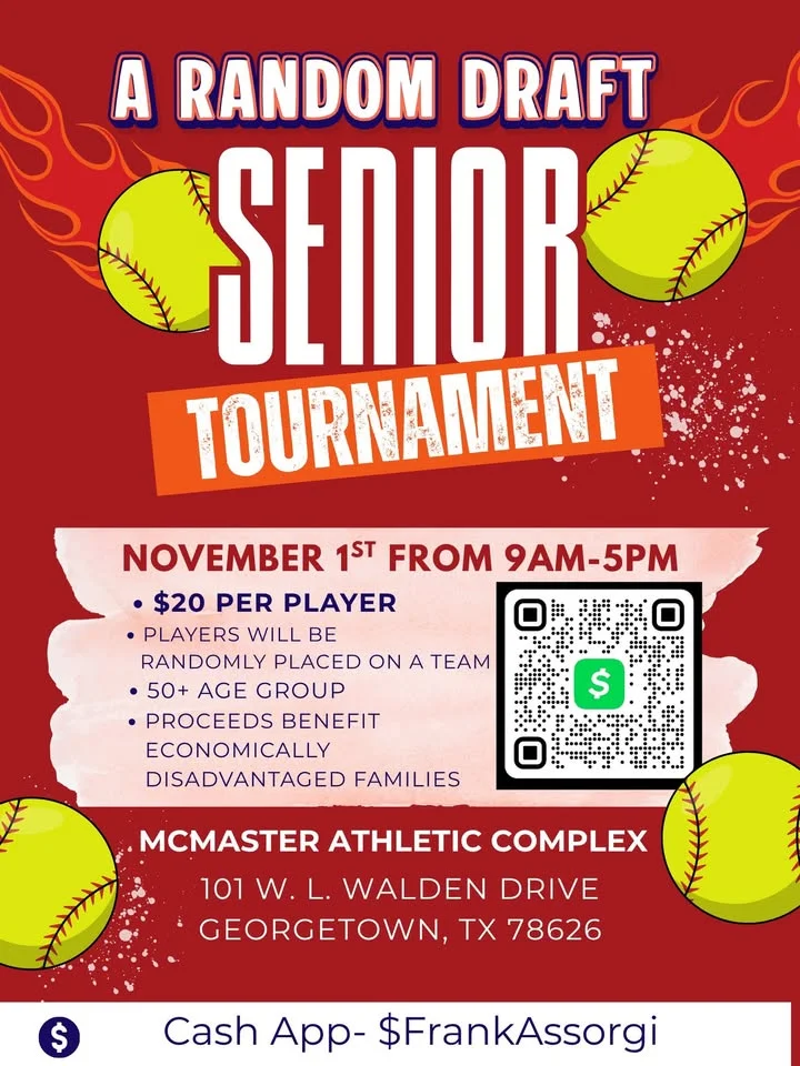 Grafika promocyjna wydarzenia Random Senior Draft — charytatywny turniej w McMaster Softball Fields