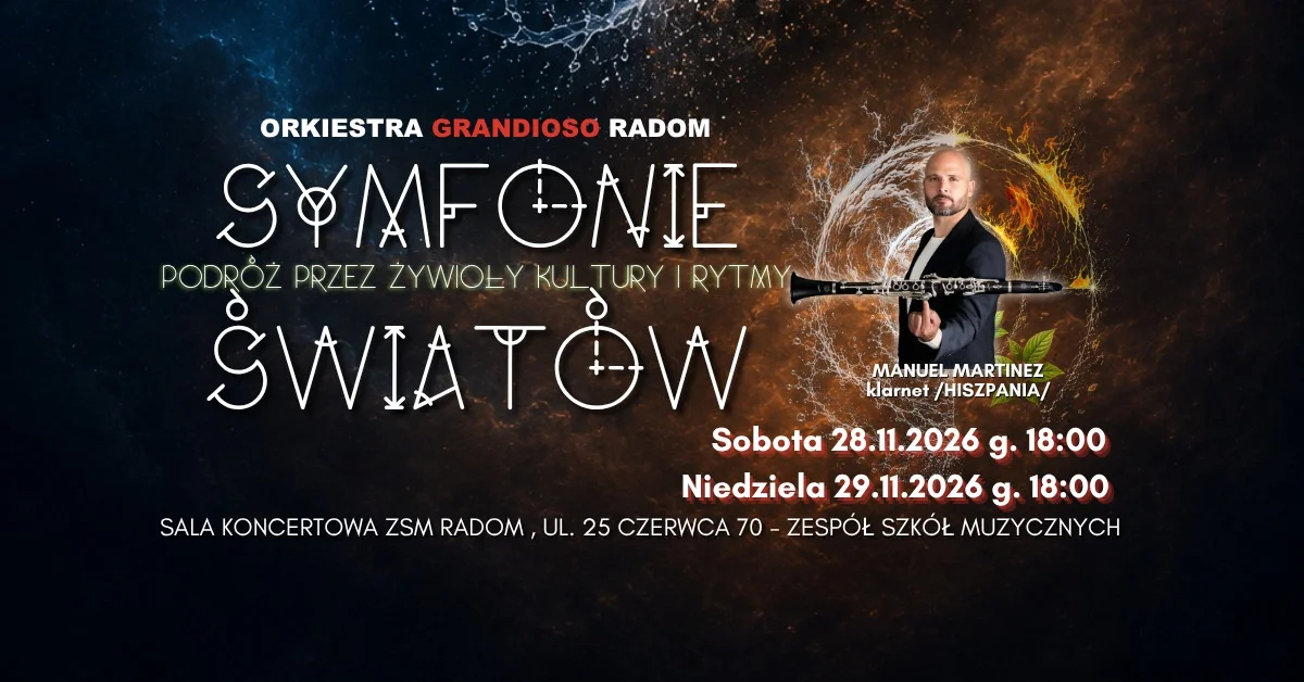Grafika promocyjna wydarzenia Symfonie Światów – koncert Grandioso