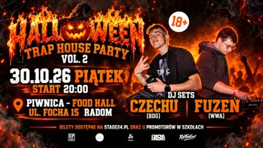 Grafika promocyjna wydarzenia Halloween Trap House Party w Radomiu