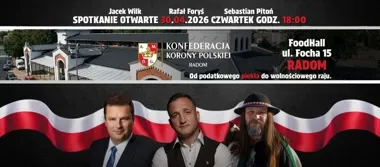 Grafika promocyjna wydarzenia Od podatkowego piekła do wolnościowego raju – spotkanie otwarte w Radomiu z Jackiem Wilkiem i Sebastianem Pitoniem