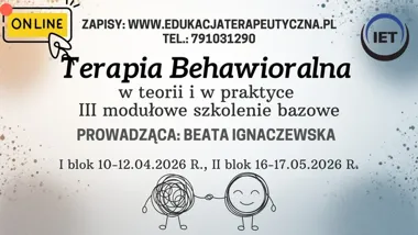 Grafika promocyjna wydarzenia TERAPIA BEHAWIORALNA W TEORII I W PRAKTYCE — modułowe szkolenie bazowe