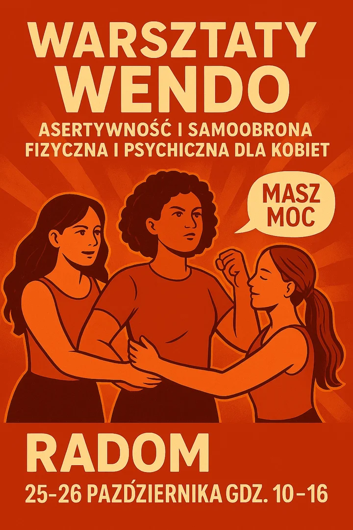Obrazek przedstawia grafikę promocyjną wydarzenia Dwudniowe warsztaty WenDo w Radomiu: asertywność i samoobrona dla kobiet