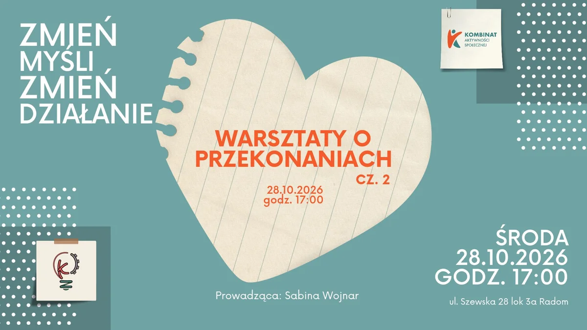 Grafika promocyjna wydarzenia Zmień myśli, zmień działanie – warsztaty w Radomiu