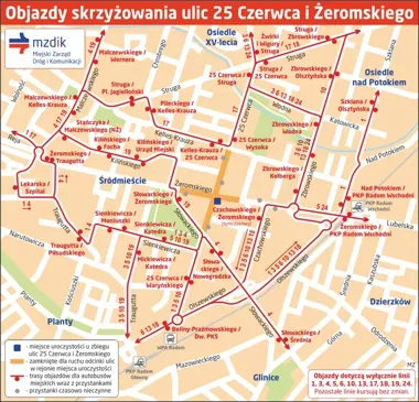 Objazdy i zamknięte ulice w centrum Radomia podczas rocznicy Czerwca ’76