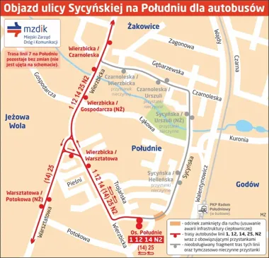 Awaria ciepłownicza oznacza zamknięcie Sycyńskiej i objazdy autobusów