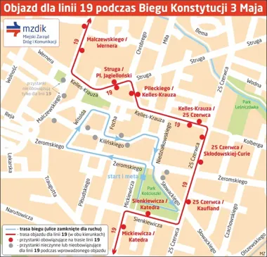 Bieg Konstytucji zamknie centrum Radomia i zmieni trasę autobusu linii 19