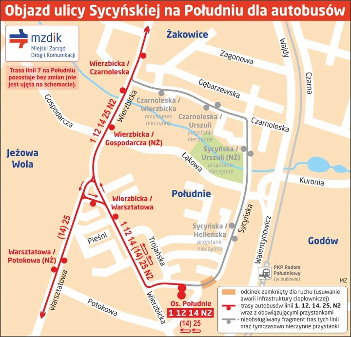 Awaria ciepłownicza oznacza zamknięcie Sycyńskiej i objazdy autobusów
