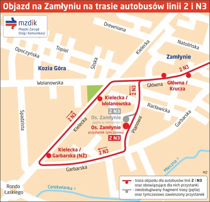 Zamłynie i Pruszaków pod zmianami – autobusy pojadą objazdami i z nowych przystanków