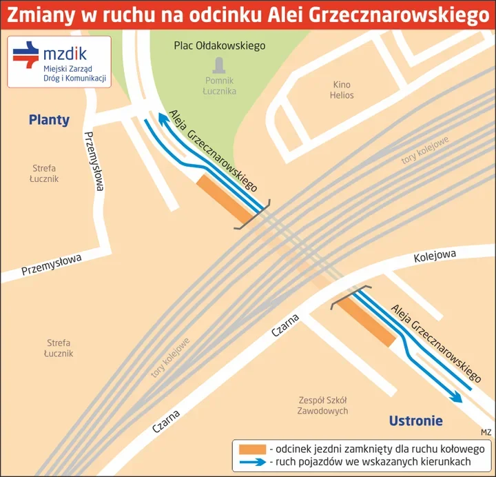 Jedna jezdnia pod wiaduktem. Duże zmiany na Alei Grzecznarowskiego